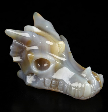 2.1" Premium Brazilian Agate Hand Carved Crystal Dragon Skull Sculpture, Crystal Healing