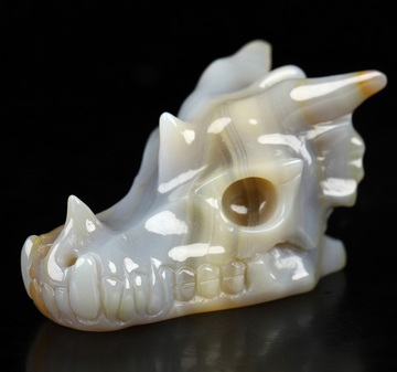 2.1" Premium Brazilian Agate Hand Carved Crystal Dragon Skull Sculpture, Crystal Healing