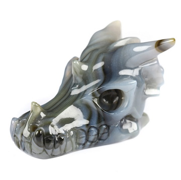 2.1" Premium Brazilian Agate Hand Carved Crystal Dragon Skull Sculpture, Crystal Healing