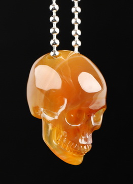 Necklace of 1.4" Premium Brazilian Agate Hand Carved Crystal Skull Pendant, Skull Jewelry