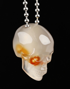 Necklace of 1.4" Premium Brazilian Agate Hand Carved Crystal Skull Pendant, Skull Jewelry