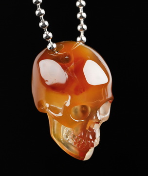 Necklace of 1.4" Premium Brazilian Agate Hand Carved Crystal Skull Pendant with 925 Silver Chain