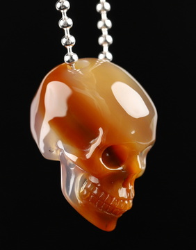Necklace of 1.4" Premium Brazilian Agate Hand Carved Crystal Skull Pendant with Silver Chain