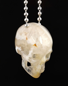 Necklace of 1.4" Premium Brazilian Agate Hand Carved Crystal Skull Pendant with Silver Chain, Skull Jewelry