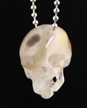 Necklace of 1.4" Premium Brazilian Agate Hand Carved Crystal Skull Pendant with Silver Chain, Skull Jewelry