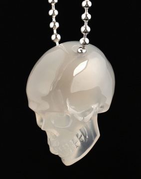 Necklace of 1.4" Premium Brazilian Agate Hand Carved Crystal Skull Pendant with Silver Chain, Skull Jewelry