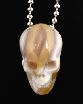 Necklace of 1.4" Premium Brazilian Agate Hand Carved Crystal Skull Pendant, Skull Jewelry