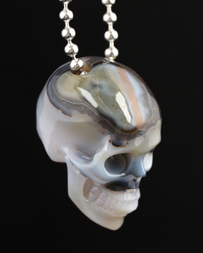 Necklace of 1.4" Premium Brazilian Agate Hand Carved Crystal Skull Pendant, Skull Jewelry