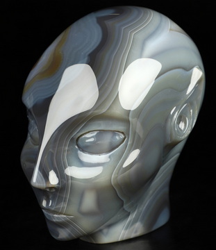 4.1" Premium Brazilian Agate Hand Carved Fairy Elf Alien Crystal Skull Companion Sculpture, Crystal Healing