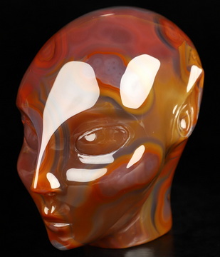 Amazing 4.1" Premium Brazilian Agate Hand Carved Fairy Elf Alien Crystal Skull Companion Sculpture, Crystal Healing