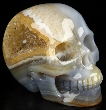 3.6" Premium Brazilian Agate Hand Carved Crystal Skull, Realistic, Crystal Healing