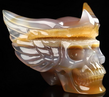 3.5" Premium Brazilian Agate Hand Carved Guardian Crystal Skull Sculpture, Crystal Healing