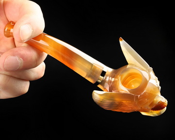 5.7" Premium Brazilian Agate Hand Carved Crystal Skull Pipe, Crystal Healing