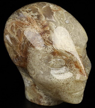 4.3" Yellow Moss Agate Hand Carved Fairy Elf Alien Crystal Skull Companion Sculpture, Crystal Healing