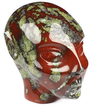 4.1" Dragon Blood Jasper Hand Carved Fairy Elf Alien Crystal Skull Companion Sculpture, Crystal Healing