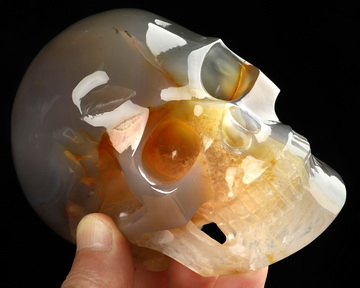 4.0" Premium Brazilian Agate Hand Carved Crystal Skull, Realistic, Crystal Healing