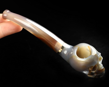 5.7" Premium Brazilian Agate Hand Carved Crystal Skull Pipe, Crystal Healing