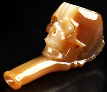 3.1" Premium Brazilian Agate Hand Carved Crystal Skull Pipe, Crystal Healing