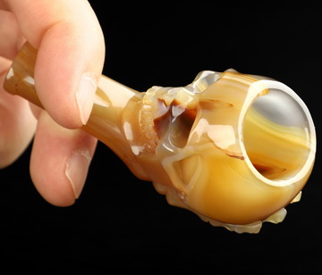 3.1" Premium Brazilian Agate Hand Carved Crystal Skull Pipe, Crystal Healing