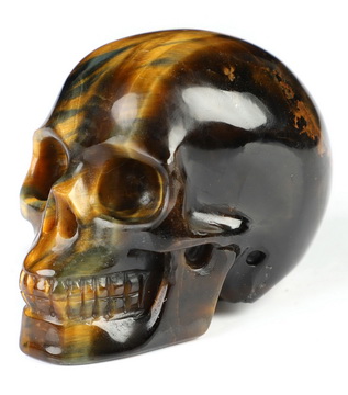 Gemstone 2.0" Blue & Gold Tiger's Eye Hand Carved Crystal Skull, Realistic, Crystal Healing