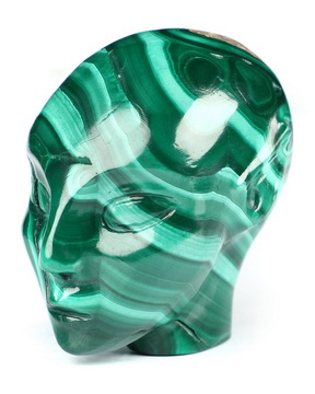 Gemstone 1.7" Malachite Hand Carved Fairy Elf Alien Crystal Skull Companion Sculpture, Crystal Healing