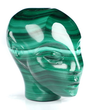 Gemstone 1.7" Malachite Hand Carved Fairy Elf Alien Crystal Skull Companion Sculpture, Crystal Healing