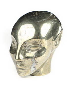 1.7" Chalcopyrite Hand Carved Fairy Elf Alien Crystal Skull Companion Sculpture, Crystal Healing