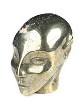 1.7" Chalcopyrite Hand Carved Fairy Elf Alien Crystal Skull Companion Sculpture, Crystal Healing