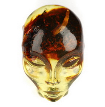 0.8" Baltic Amber Hand Carved Fairy Elf Alien Crystal Skull Companion Sculpture, Crystal Healing