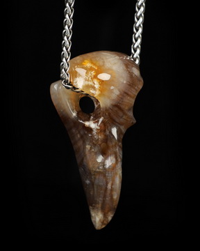 Necklace of 2.3" Coral Fossil Hand Carved Crystal Skull Pendant, Skull Jewelry