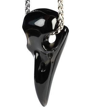 Necklace of 2.1" Black Obsidian Hand Carved Crystal Skull Pendant, Skull Jewelry