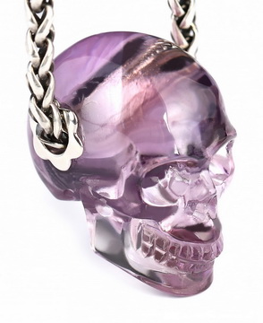Gemstone Necklace of 0.9" Amethyst Hand Carved Crystal Skull Pendant, Skull Jewelry