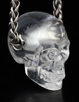 Necklace of 0.9" Quartz Rock Crystal Hand Carved Crystal Skull Pendant, Skull Jewelry