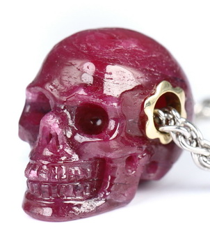 Necklace of 0.7" Ruby Hand Carved Crystal Skull Pendant with Silver Chain, Skull Jewelry