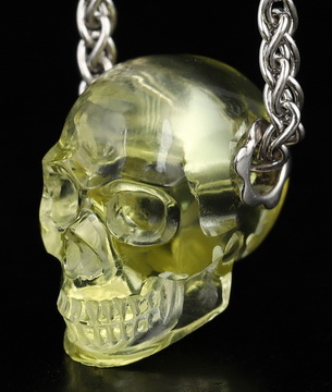 Gemstone Necklace of 0.7" Citrine Hand Carved Crystal Skull Pendant, Skull Jewelry