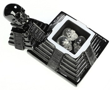 5.7" Black Obsidian Hand Carved Crystal Skull and Maya Pyramid Fine Art Sculpture, Crystal Healing