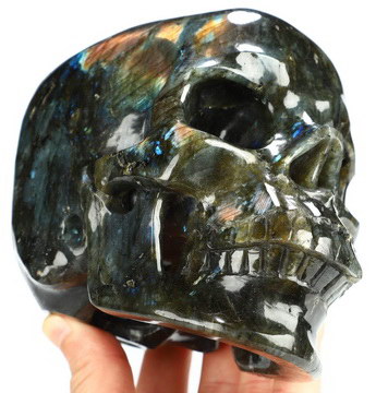 Super Realistic! Lifesized 6.1" Labradorite Hand Carved Crystal Skull, Crystal Healing