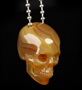 Necklace of 1.4" Agate Hand Carved Crystal Skull Pendant, Skull Jewelry