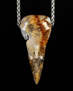 Necklace of 2.4" Sagenitic Japser Hand Carved Crystal Skull Pendant, Skull Jewelry