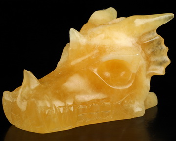 3.7" Beeswax Jade Hand Carved Crystal Dragon Skull Sculpture, Crystal Healing