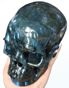 Super Realistic! Lifesized 7.1" Labradorite Hand Carved Crystal Skull, Crystal Healing