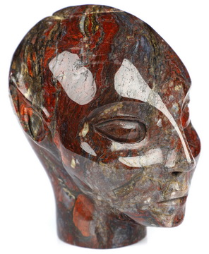 3.7" Red Pietersite Hand Carved Fairy Elf Alien Crystal Skull Companion Sculpture, Crystal Healing