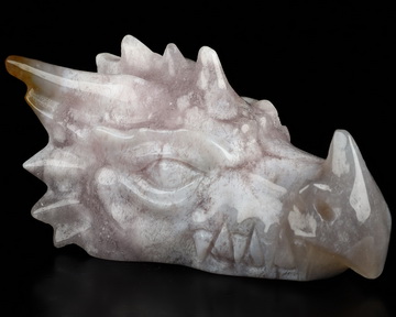 Gemstone 3.7" Sakura Agate Hand Carved Dragon Head Crystal Skull Sculpture, Crystal Healing
