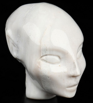 1.1" Petrified Wood Hand Carved Fairy Elf Alien Crystal Skull Companion Sculpture, Crystal Healing