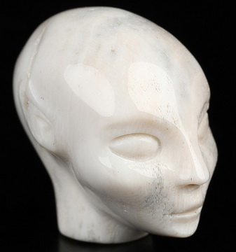 0.9" Petrified Wood Hand Carved Fairy Elf Alien Crystal Skull Companion Sculpture, Crystal Healing