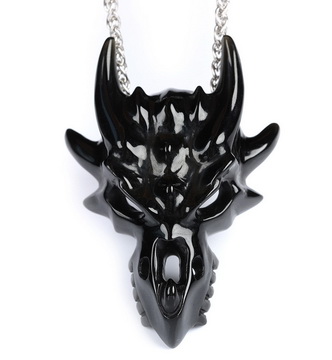 Necklace of 2.1" Black Obsidian Hand Carved Crystal Skull Pendant, Skull Jewelry