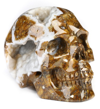2.0" Coffee Opal Geode Hand Carved Crystal Skull, Realistic, Crystal Healing