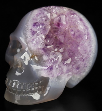 2.0" Agate Amethyst Geode Hand Carved Crystal Skull, Realistic, Crystal Healing