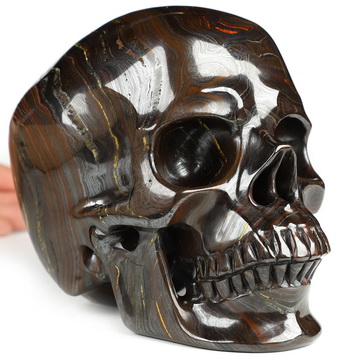 Super Realistic! Lifesized 6.2" Gold Tiger Iron Eye Hand Carved Crystal Skull, Crystal Healing