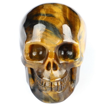 Gemstone 2.0" Blue & Gold Tiger's Eye Hand Carved Crystal Skull, Realistic, Crystal Healing